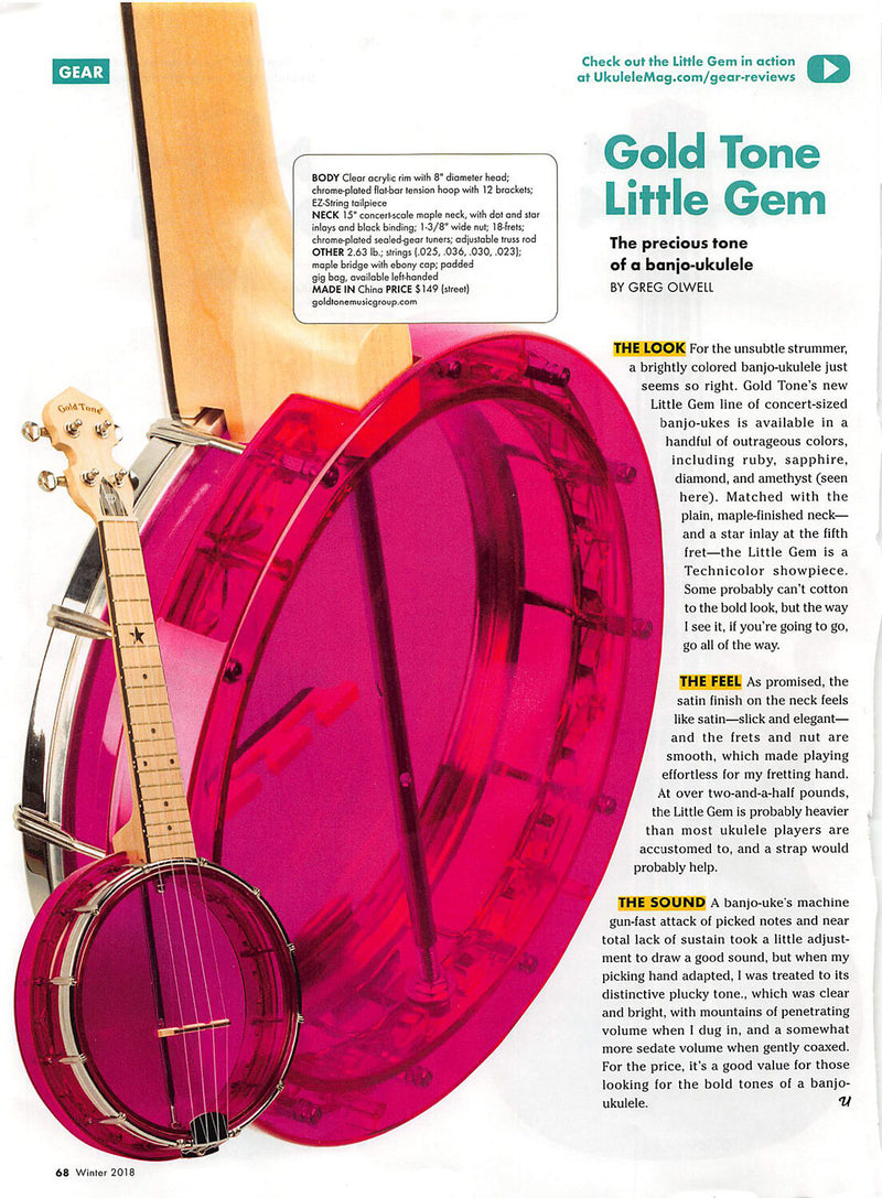Gold Tone Little Gem (Sapphire): See-Through Banjo-Ukulele with Bag